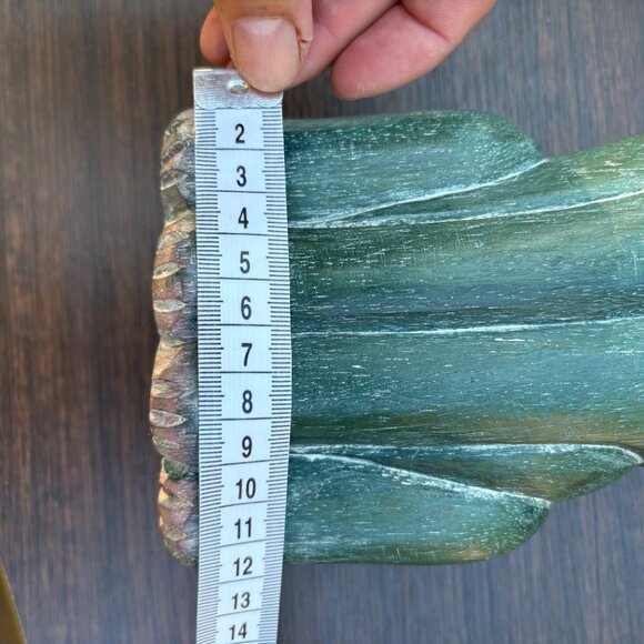 Vintage Hand Carved Wooden Cat Figurine with Bow Tie MCM Folk Art Green Cat - Picture 11 of 12